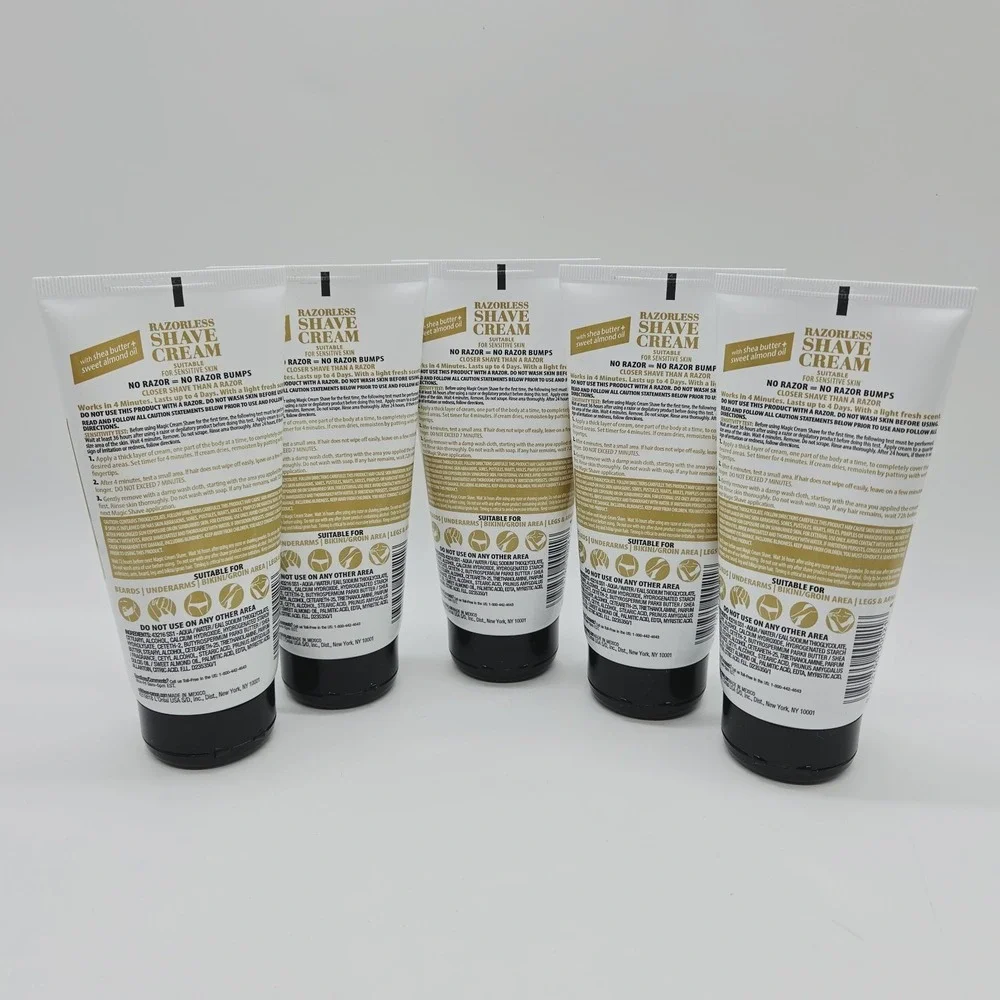 Lot Of 5 Magic Hair Removal Razorless Shave Cream For Sensitive Skin 6oz Each